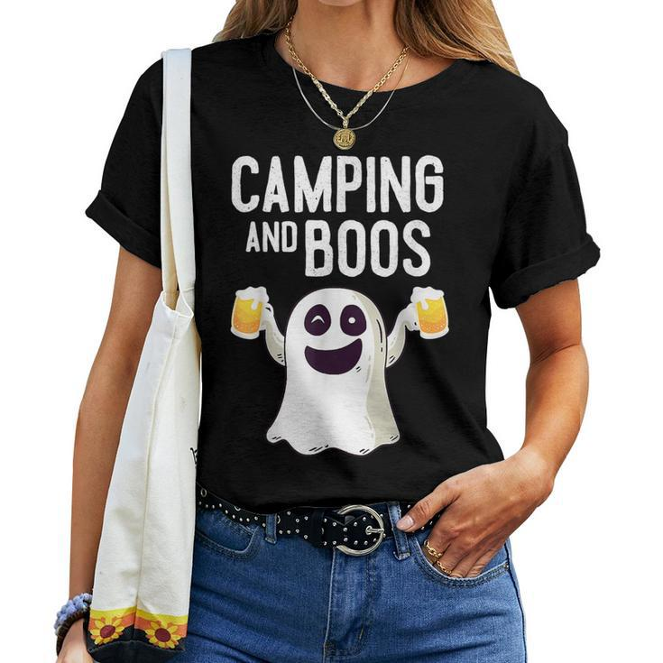 Camping And Boos Cute Ghost Halloween Drinking Beer Women T-shirt