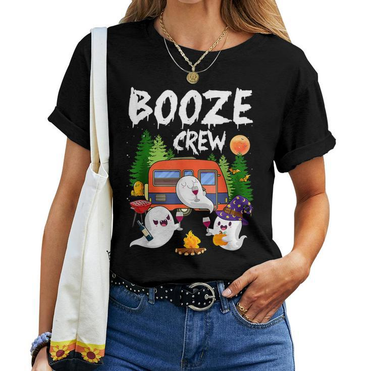 Camping Booze Crew Boos Drinking Beer Wine Halloween Women T-shirt