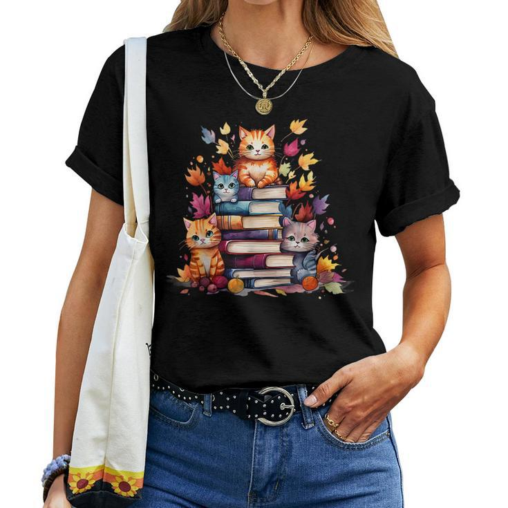 Cat Lover Cats And Books Book Lover Reading Lover Cat Women T-shirt