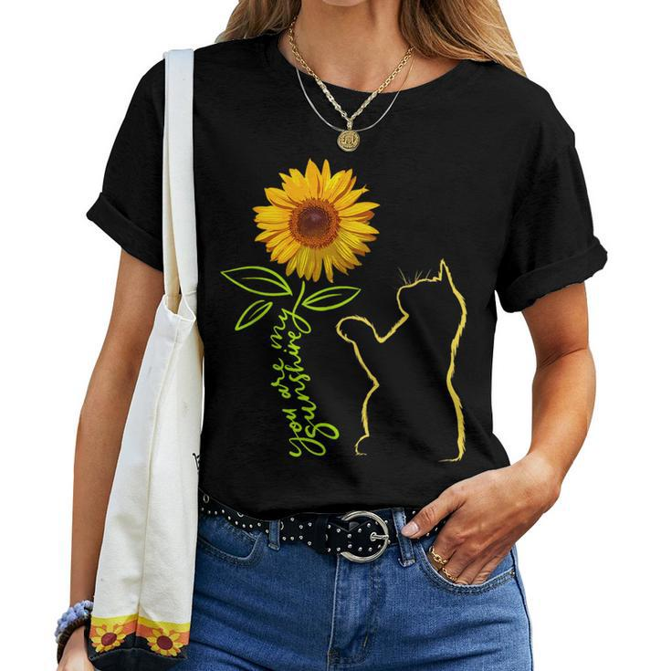 Cat Sunflower Cat Flower Cat Art Cat Sunshine Women T-shirt