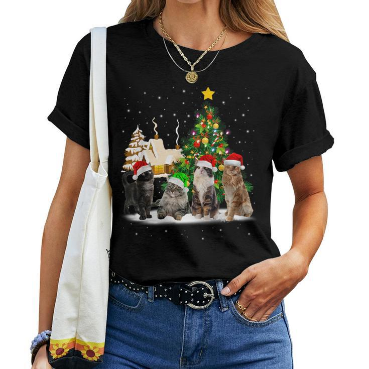 Cats Christmas Tree Lights Ugly Sweater Cat Mom Cat Lover Women T-shirt
