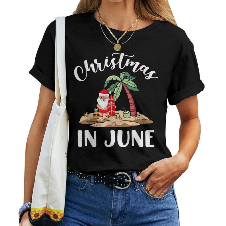 Celebrate Christmas In June With Funny Santa Surfboard Women T-shirt