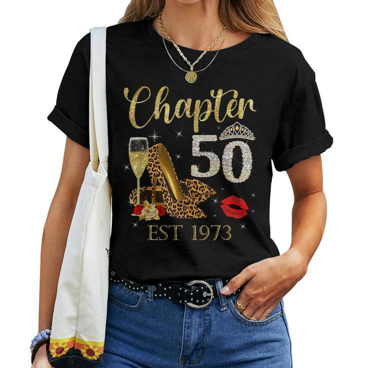 Chapter 50 Years Est 1973 50Th Birthday Wine Leopard Shoe Women T-shirt