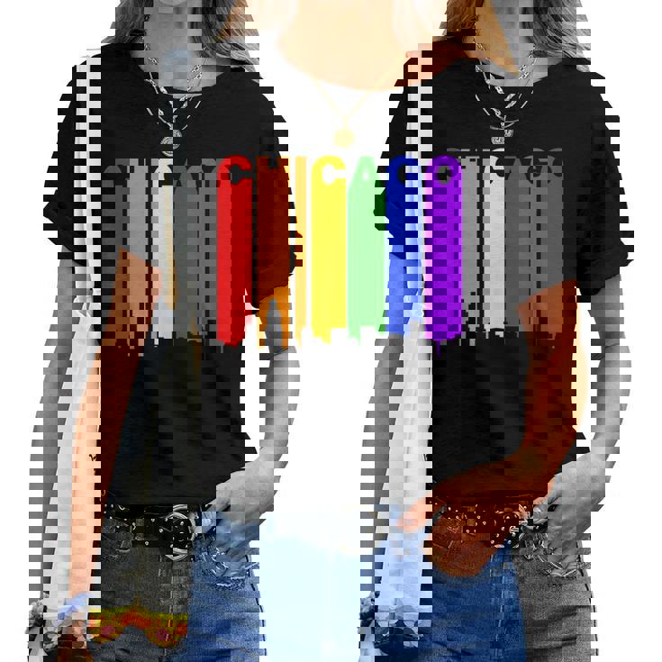 Chicago Illinois Lgbtq Gay Pride Rainbow Skyline Women T-shirt