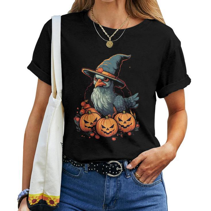 Chicken Witch Halloween Costume Farm Animal Pumpkin Farmer Women T-shirt