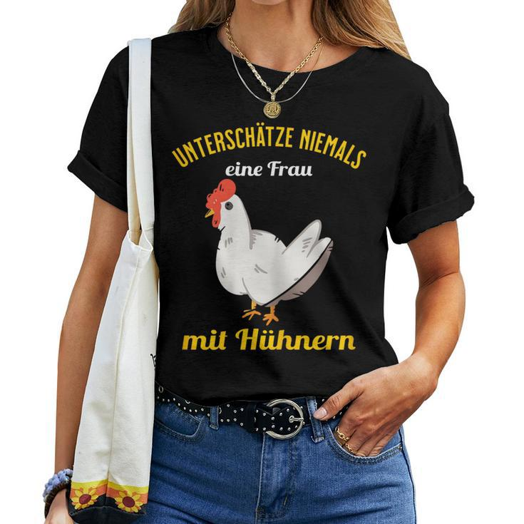 Chickens Underestimate Never A Woman With Chickens Women T-shirt