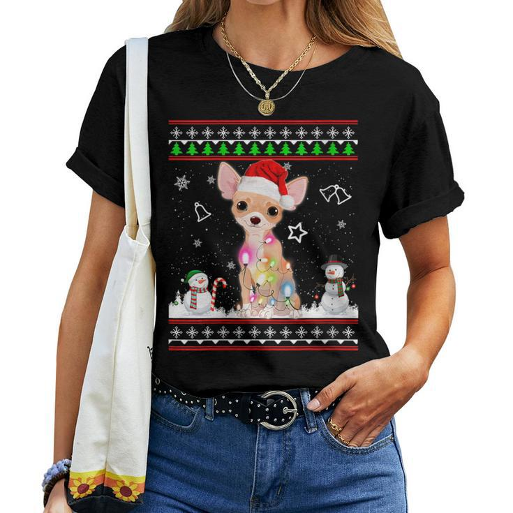 Chihuahua Christmas Dog Light Ugly Sweater Women T-shirt