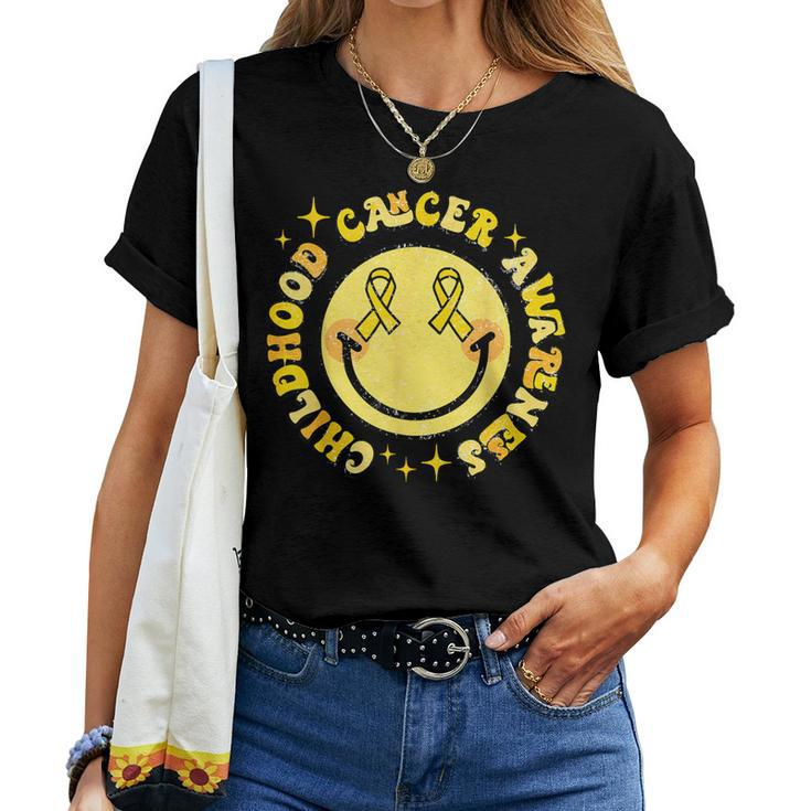 Childhood Cancer Awareness Smile Face Groovy Women T-shirt