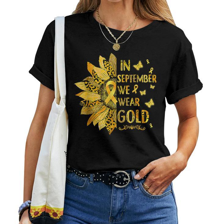 Childhood Cancer Sunflower In September We Wear Gold Women T-shirt