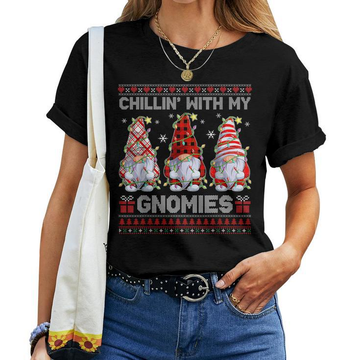 Chillin With My Gnomies Ugly Christmas Sweaters Pajama Xmas Women T-shirt