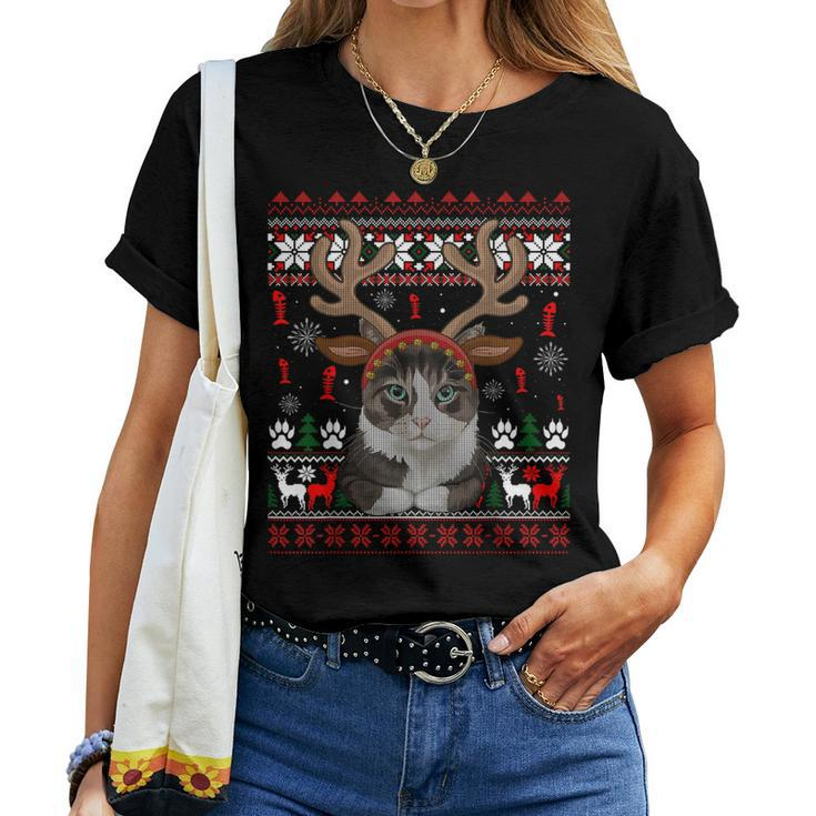 Christmas Cat Reindeer Ugly Christmas Sweater Women T-shirt