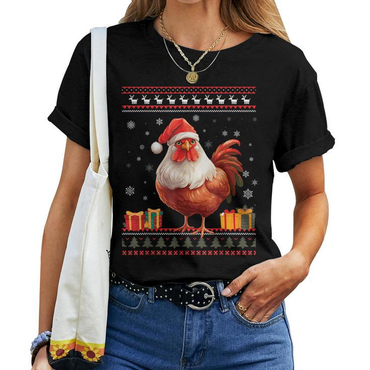 Christmas Chicken Santa Hat Ugly Christmas Sweater Women T-shirt