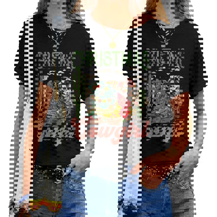 Christmas Cowgirl Western Christmas Cowboy Christmas Boots Women T-shirt