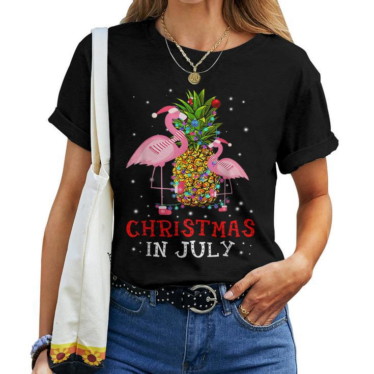 Christmas In July Funny Flamingo Pineapple Summer Women T-shirt