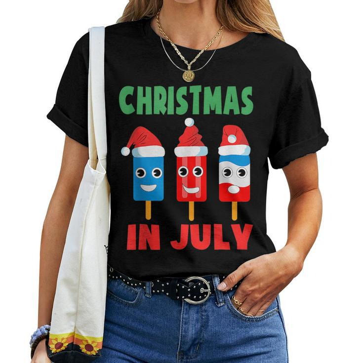 Christmas In July Ice Pops In Santa Hat Kids Toddler Cute Women T-shirt