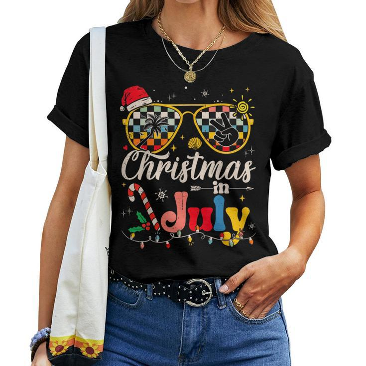 Christmas In July Santa Hat Sunglasses Summer Vacation Vacation Women T-shirt Crewneck