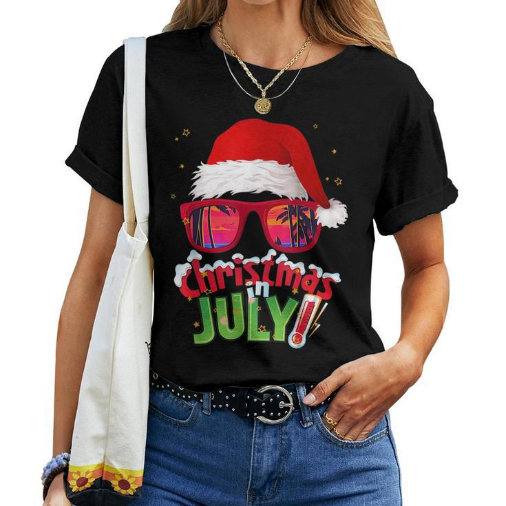 Christmas In July Summer Santa Sunglasses Xmas Summer Women T-shirt