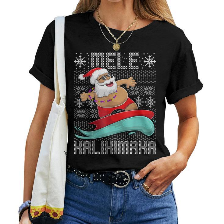 Christmas Ugly Sweater Mele Kalikimaka Apparel Santa Surf Women T-shirt
