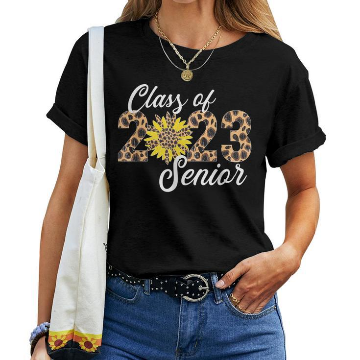 Class Of 2023 Senior Graduation Leopard Sunflower Vintage Women T-shirt