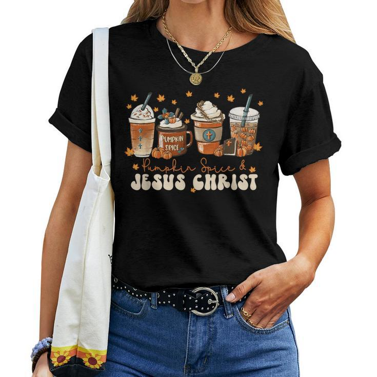 Coffee Latte Pumpkin Spice Jesus Christ Thanksgiving Fall Women T-shirt