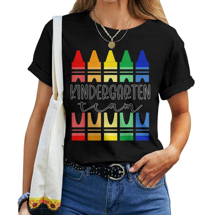 Colorful Crayon Kindergarten Team  For Teachers Students  Women T-shirt