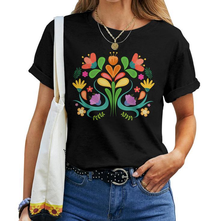 Colorful Mexican Flowers Otomi Hispanic Heritage Month Pride Women T-shirt