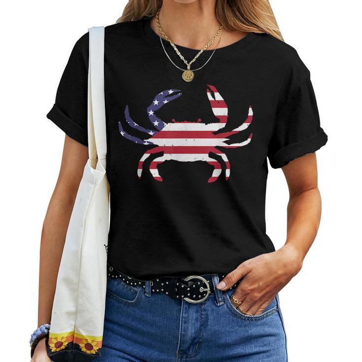 Cool Crab For Men Women Fourth July Flag Patriotic Crabbing  Women T-shirt Crewneck Short Sleeve Graphic