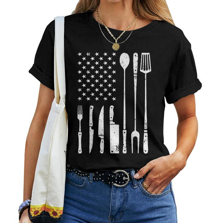 Cool Grilling For Us Flag Bbq Barbeque Smoker Women T-shirt