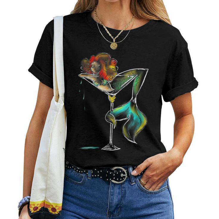 Cool Mermaid In Cocktail Glass Wine Drinker Girl Women T-shirt