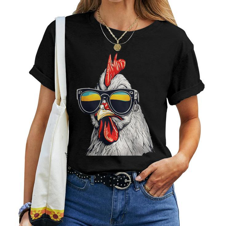 Cool Rooster Wearing Sunglasses Retro Vintage Chicken Women T-shirt