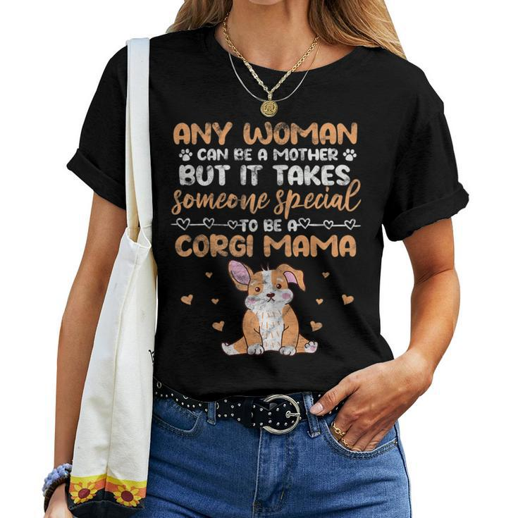 Corgi Mama Dog Mom Mother Kawaii Distressed Women T-shirt