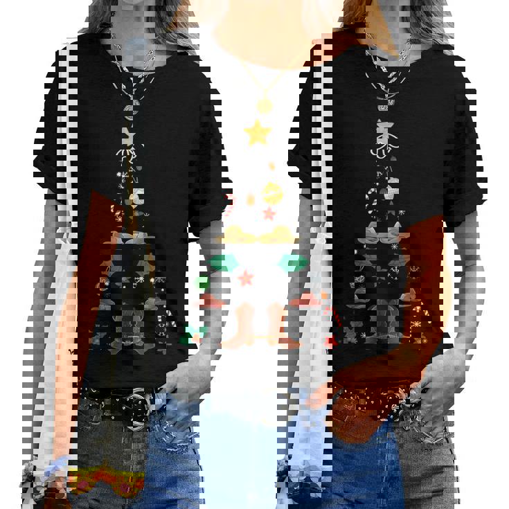 Cowboy Christmas Tree Boots Cowgirl Xmas Western West Women T-shirt