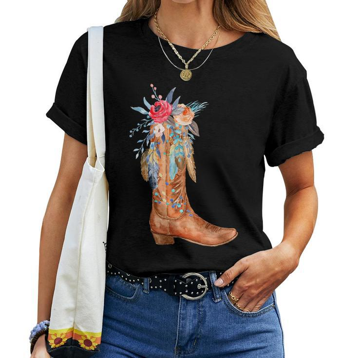 Cowgirl Boots Watercolor Floral Country Girls Southern Gals Women T-shirt