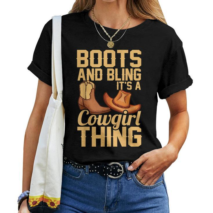 Cowgirl For Girls Women Cool Rodeo Boots Bling Women T-shirt
