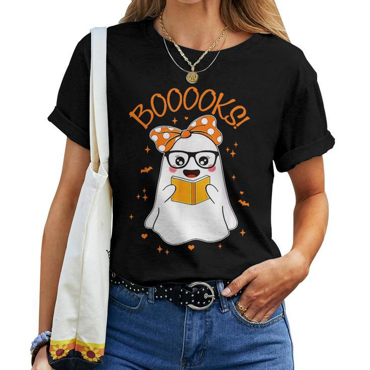 Cute Booooks Ghost Halloween Teacher Book Library Women T-shirt