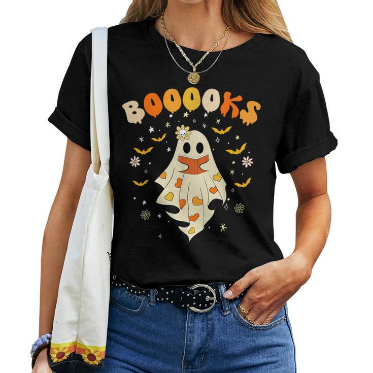 Cute Ghost Reading Library Books Halloween Booooks Women T-shirt