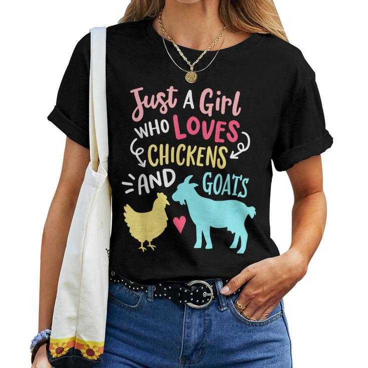 Cute Girl Who Loves Chickens Goats Lover Farmer Girls Women T-shirt
