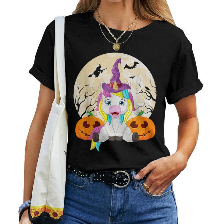 Cute Halloween Girls Witchy Unicorn Hallowee Women T-shirt