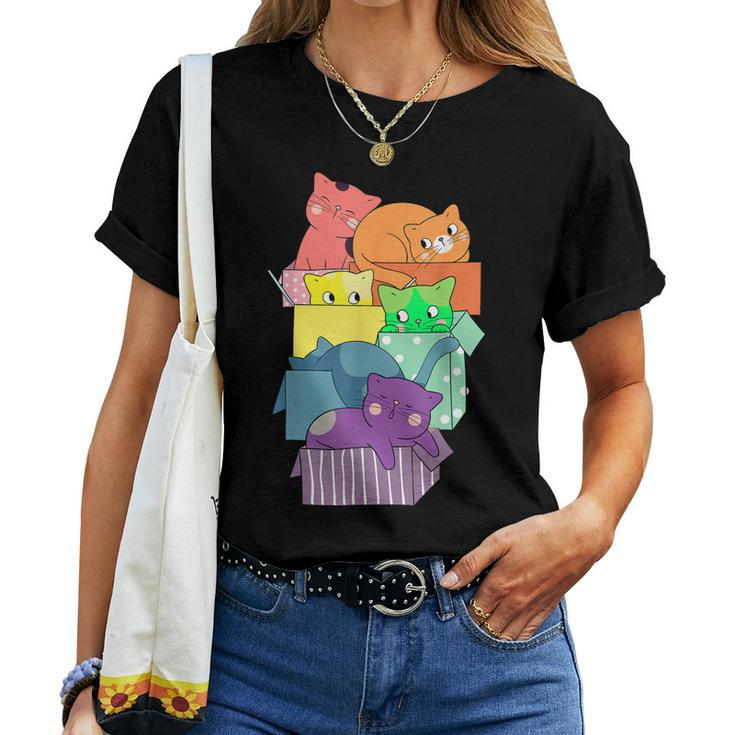 Cute Kawaii Cats Pile Lgbt Gay Pride Rainbow Flag Anime Cat Women T-shirt