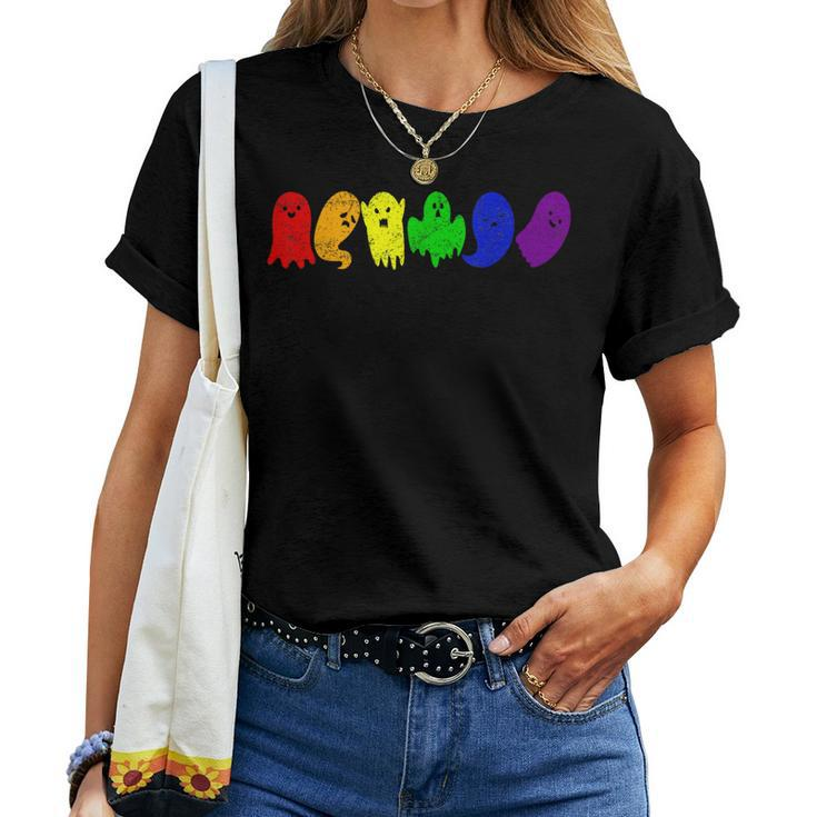 Cute Lgbtq Ghost Lgbt Halloween Ghost Rainbow Gay Pride Women T-shirt