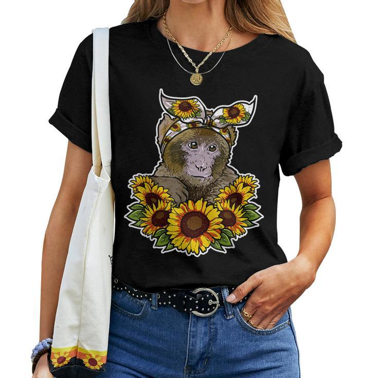 Cute Love Ape Sunflower Decor Monkey Women T-shirt