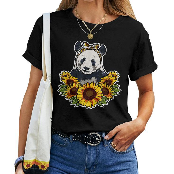 Cute Love Panda Sunflower Decor Panda Women T-shirt
