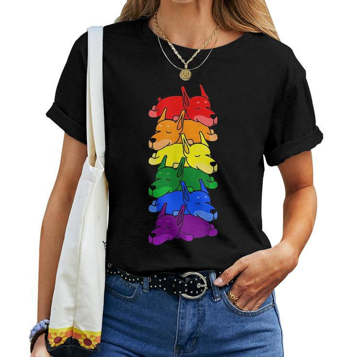 Cute Rainbow Doberman Gay Pride Lgbt Puppy Lover Women T-shirt