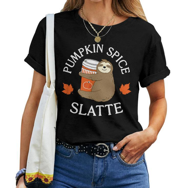 Cute Sloth Pumpkin Spice Slatte Latte Coffee Fall Basic For Coffee Lovers  Women T-shirt