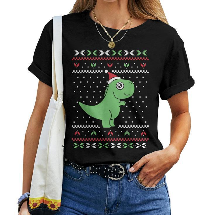 Cute T-Rex Dinosaur Ugly Christmas Sweater Style Women T-shirt