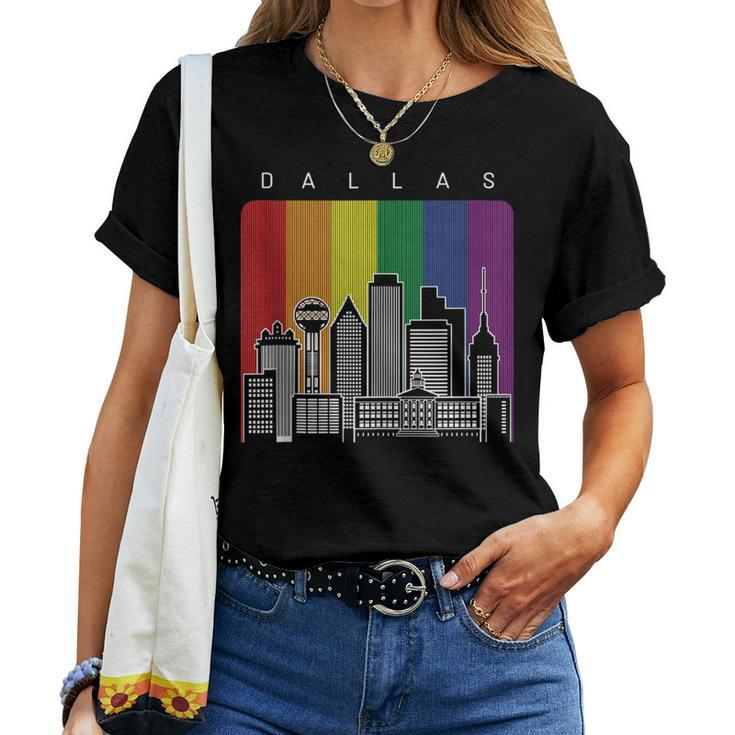 Dallas Texas City Skyline Lgbt Rainbow Flag Gay Pride Women T-shirt Crewneck