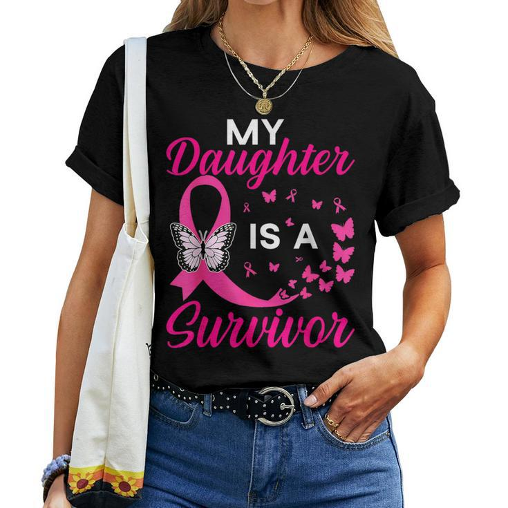 My Daughter Is A Survivor Breast Cancer Awareness Butterfly Women T-shirt