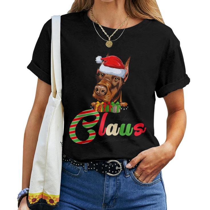 Doberman Claus Dog Lovers Santa Hat Ugly Christmas Sweater Women T-shirt