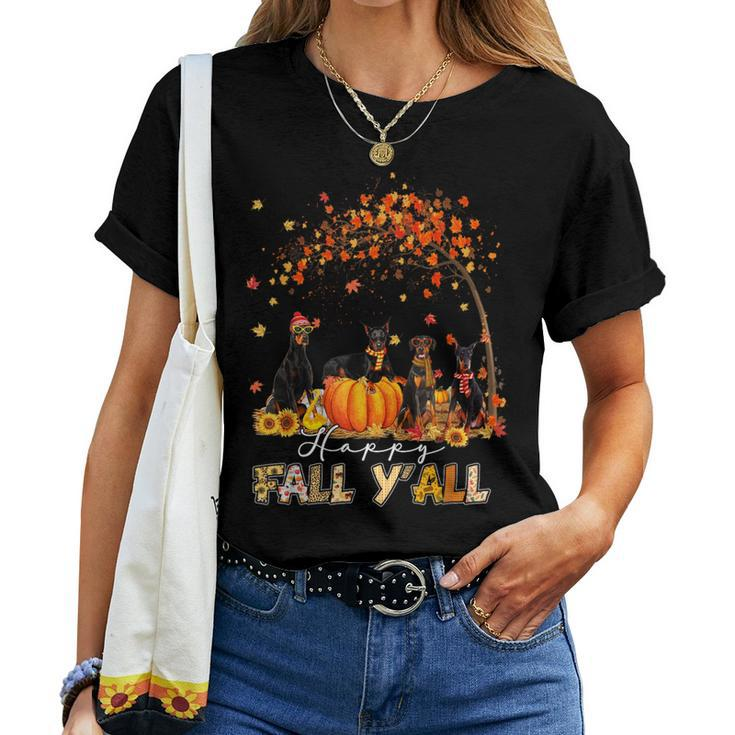 Doberman Dog Autumn Fall Pumpkin Truck Mappe Thanksgiving Women T-shirt