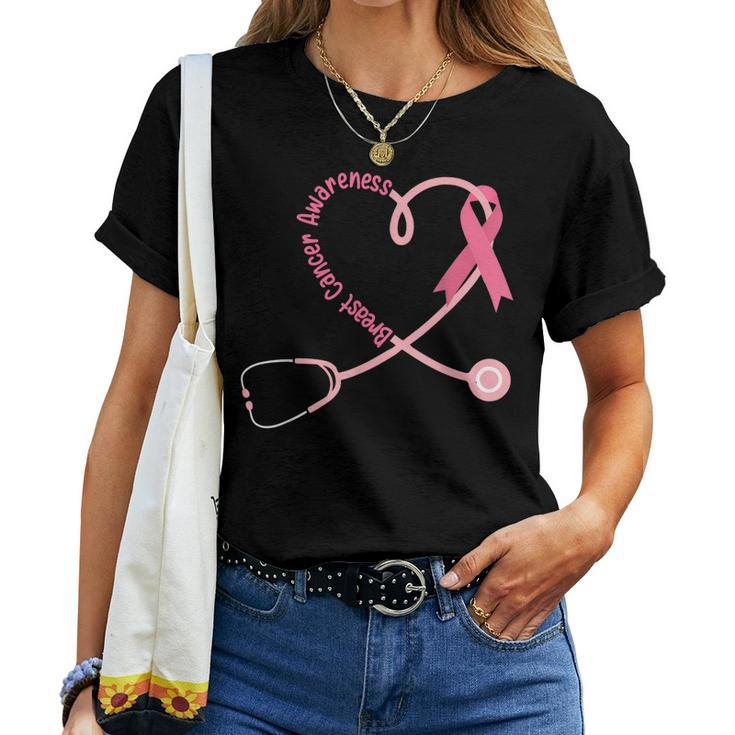 Doctor Nurse Heart Love Pink Ribbon Cute Breast Cancer Women T-shirt